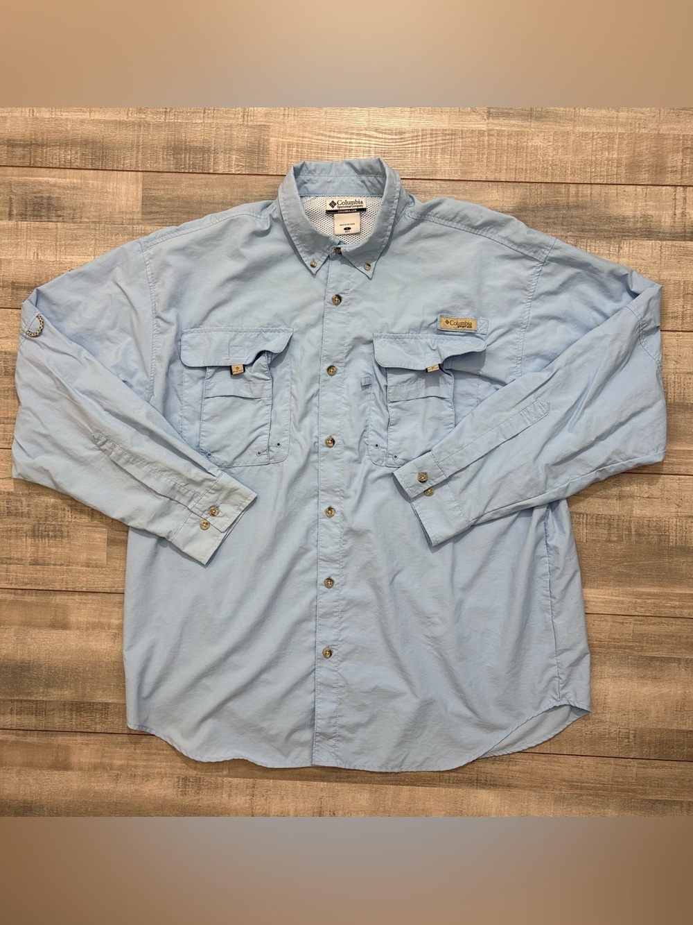 Columbia PFG Omni-Shade Long Sleeve Vented Fishing Shirt Mens Large Blue Nylon